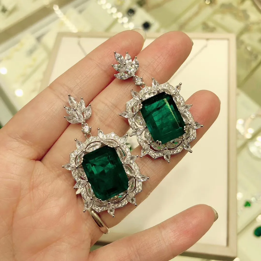 Высококачественные изумрудные серьги из стерлингового серебра 925 пробы подарок