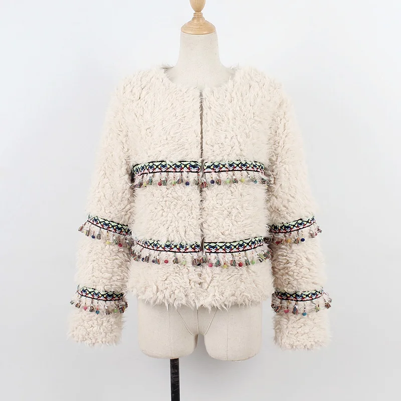Осень 2018 зимняя куртка женская плюшевая одежда и пальто с кисточками Женское из