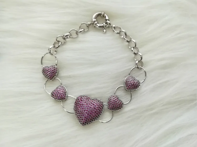 red CZ in white EYIKA, браслет с драгоценным камнем и сердечком, браслет с кубическим цирконием ААА, женский браслет, горячая Распродажа, ювелирные изделия - Окраска металла: red CZ in white