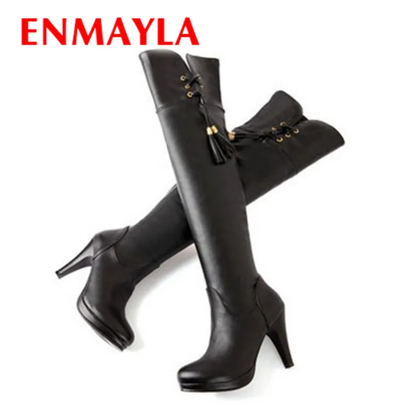 Женские сапоги до бедра ENMAYLA высокие на платформе и высоком каблуке с бахромой