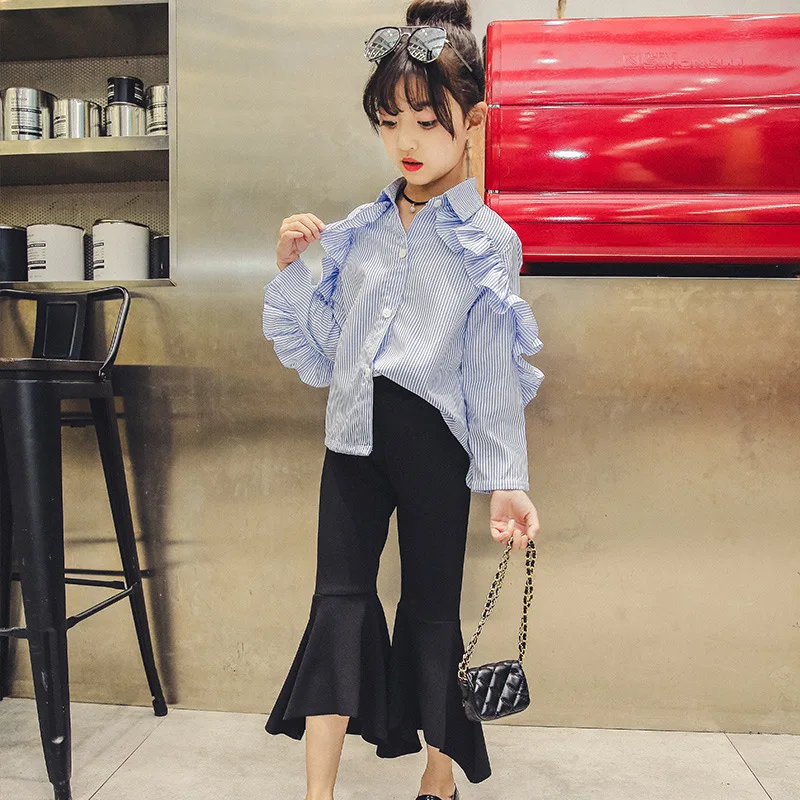 Для девочек весна 2018 г. Новые повседневные штаны для рубашка черный колокол брюки