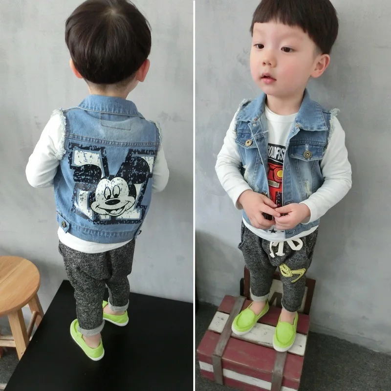 Джинсовый жилет для мальчиков коллекция 2017 года осенний детский детская мягкая