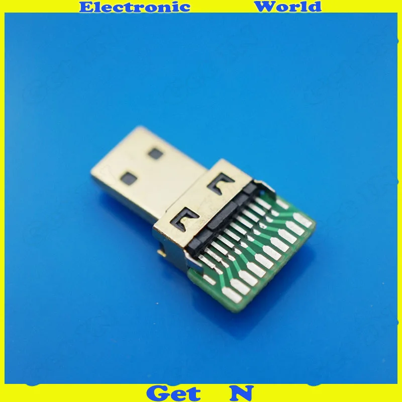200 шт. D Тип HDMI штекер PCB Micro разъем Железный корпус позолоченный|gold-plated| |