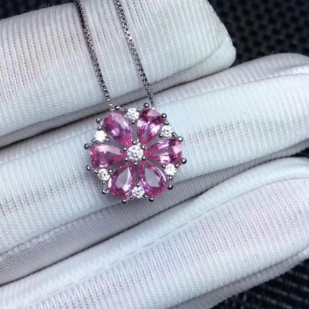 Женский кулон из серебра 925 пробы с розовым сапфиром вечерние Х5 мм | Украшения и