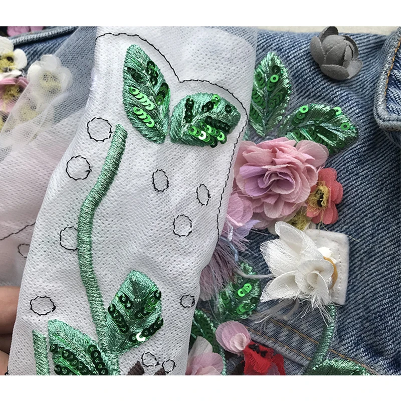 RUGOD Handmade Sequins 3D Floral Embroidery Jeans Skirt 2019 Women Fashion Wave Fringe Waist High Elastic Mini Saias Femme | Женская