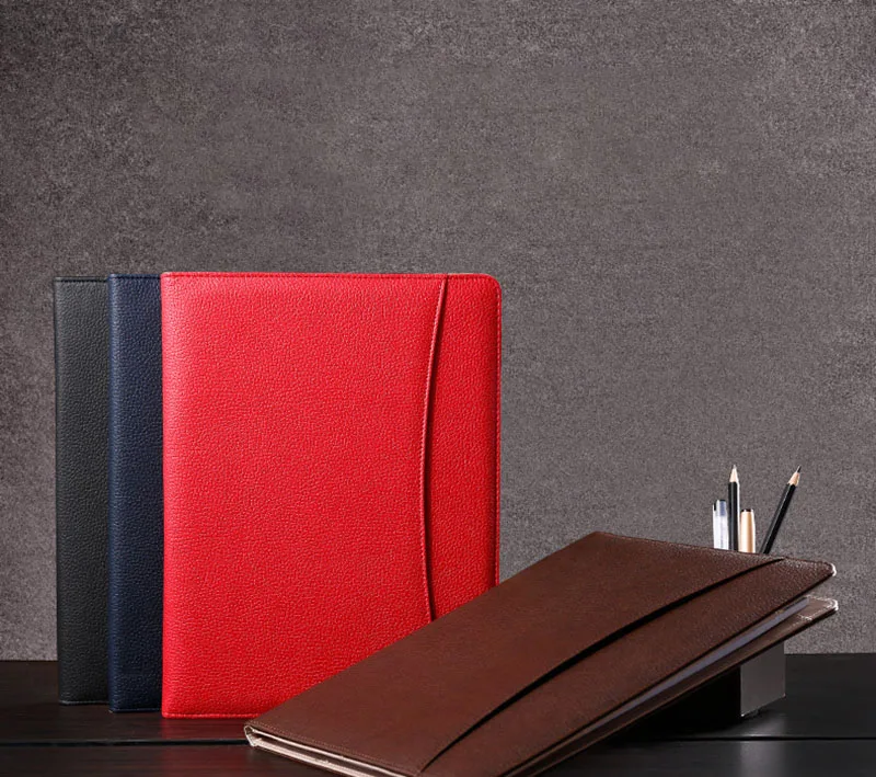 Из искусственной кожи A4 Padfolio многофункциональная бизнес папка планшет файл документов на молнии менеджер держатель Органайзер с калькулятором