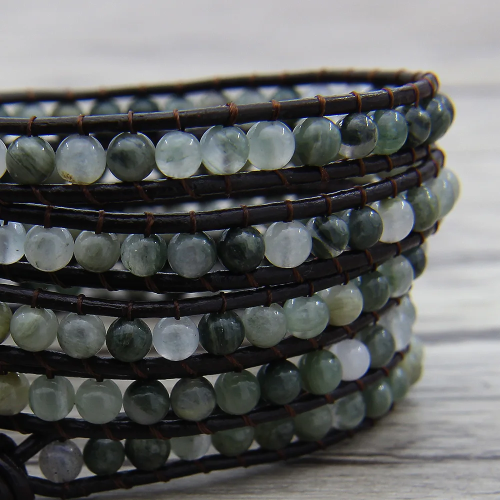 Boho Smaragdite браслет из бисера Йога бусина обертывание кожаный чехол для браслета в