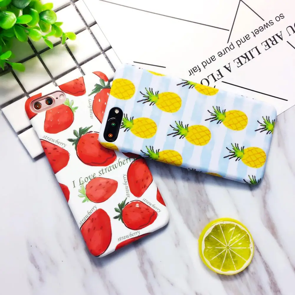 Чехол для телефона Fresh Strawberry с ананасом iPhone11Pro Xs max XR 8/6s 7plus IMD Матовый Жесткий