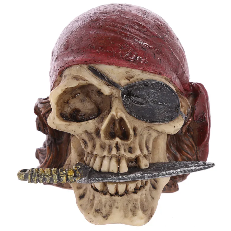 Pirate Skull A Искусственный камень череп Карибы пират Captian в трикорн шляпа грабежа череп скелет готический орнамент фигурка череп украшение - Цвет: Pirate Skull A