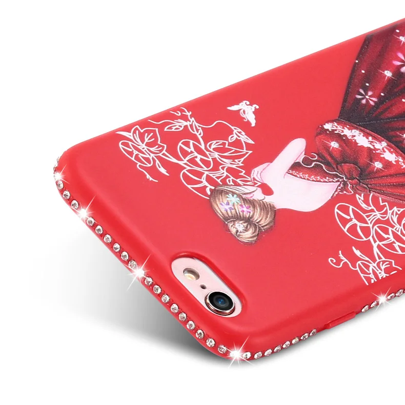 Case For apple iphone 5 5s 6 6s 7 8 Plus Fashion Crystal Diamond Sexy Dress Girl Painted Back Cover X Shell Capa |