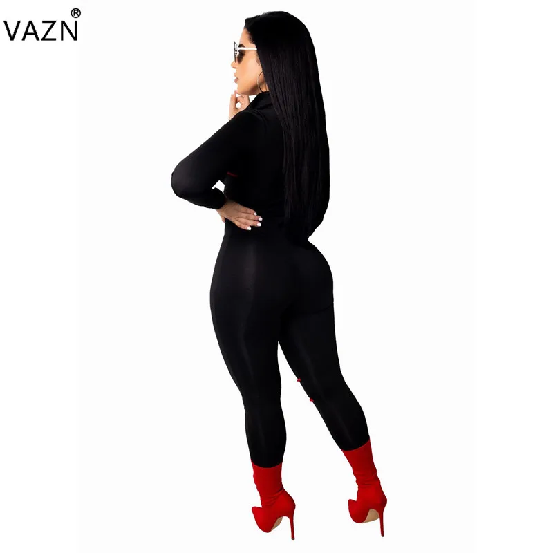 VAZN Autumn 2019 Hot Fashion Ladies Casual Jumpsuits Solid Full Sleeve High Street Lady Skinny Tracksuit Long Romper SMR9073 | Женская