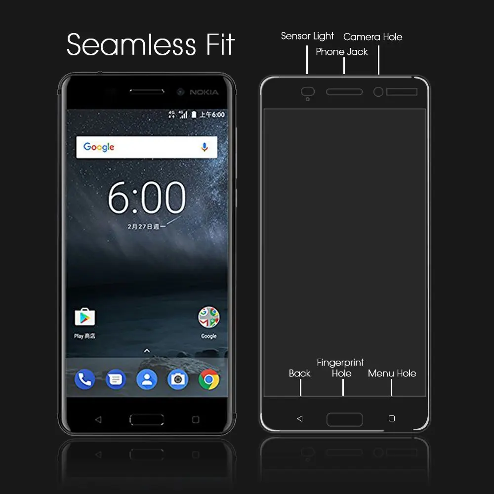 Полное покрытие закаленное Стекло для Nokia 6 1 2018 plus экран защитный чехол 9 H черная