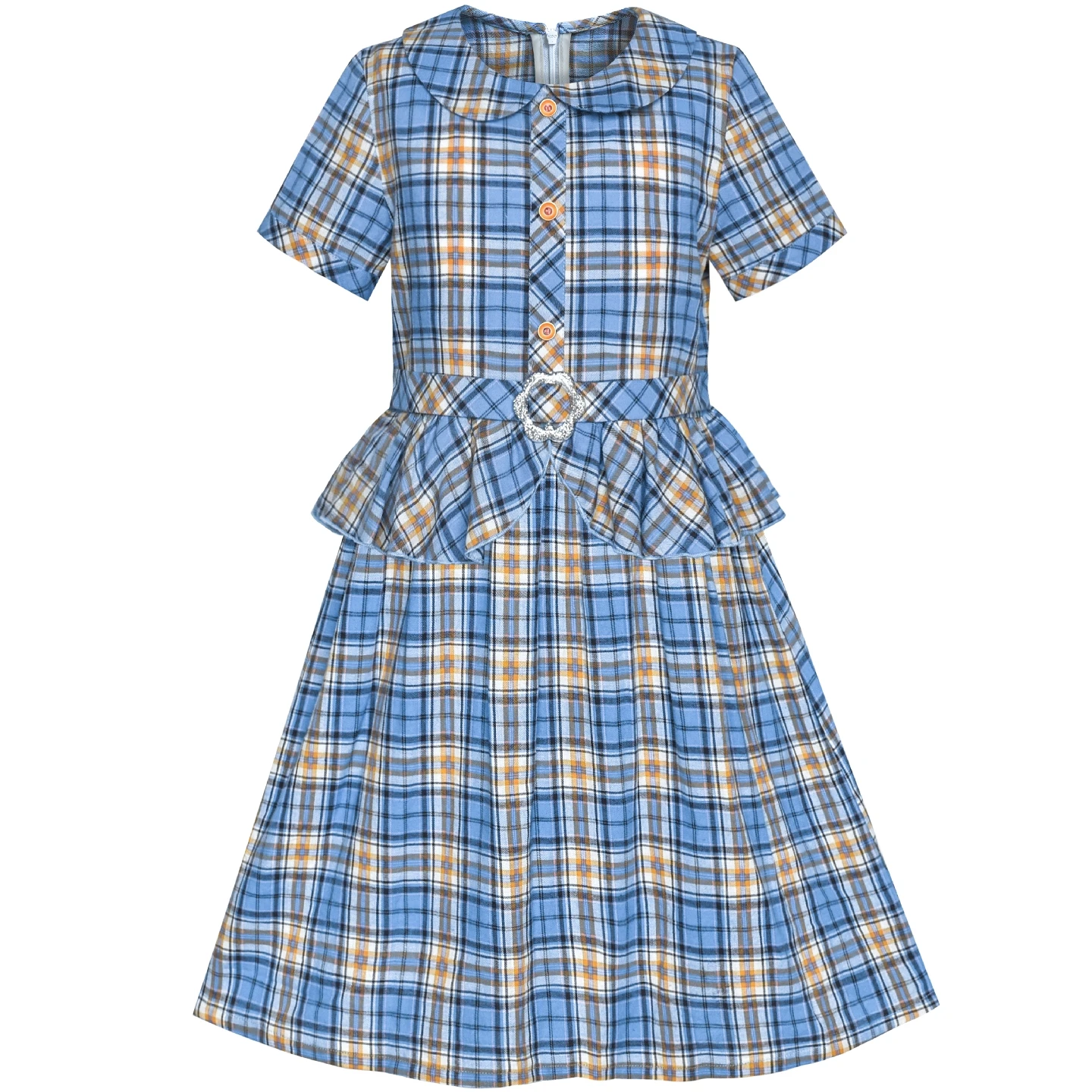 Girls Dress 2-in-1 Blue Tartan School Uniform Pleated Hem Belted Cotton 2019 Summer Princess Wedding Party Dresses Clothes | Детская