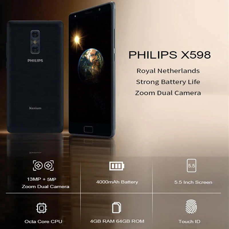 Оригинал Philips X598 4 Гб ОЗУ 64 ПЗУ Восьмиядерный процессор MTK 1 5 ГГц 4000 мАч аккумулятор