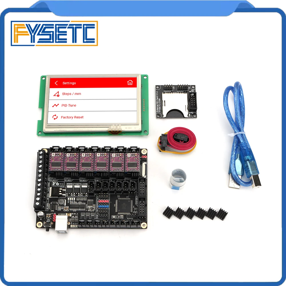FYSETC F6 V1.3 материнская плата все-в-одном+ 4," сенсорный экран 4,3 дюймов дисплей с sd-ридером+ 6 шт. DRV8825 Драйвер шагового двигателя