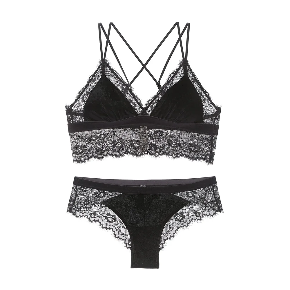 2018 новые весенние бюстгальтер и трусики Комплект бархат кружево с