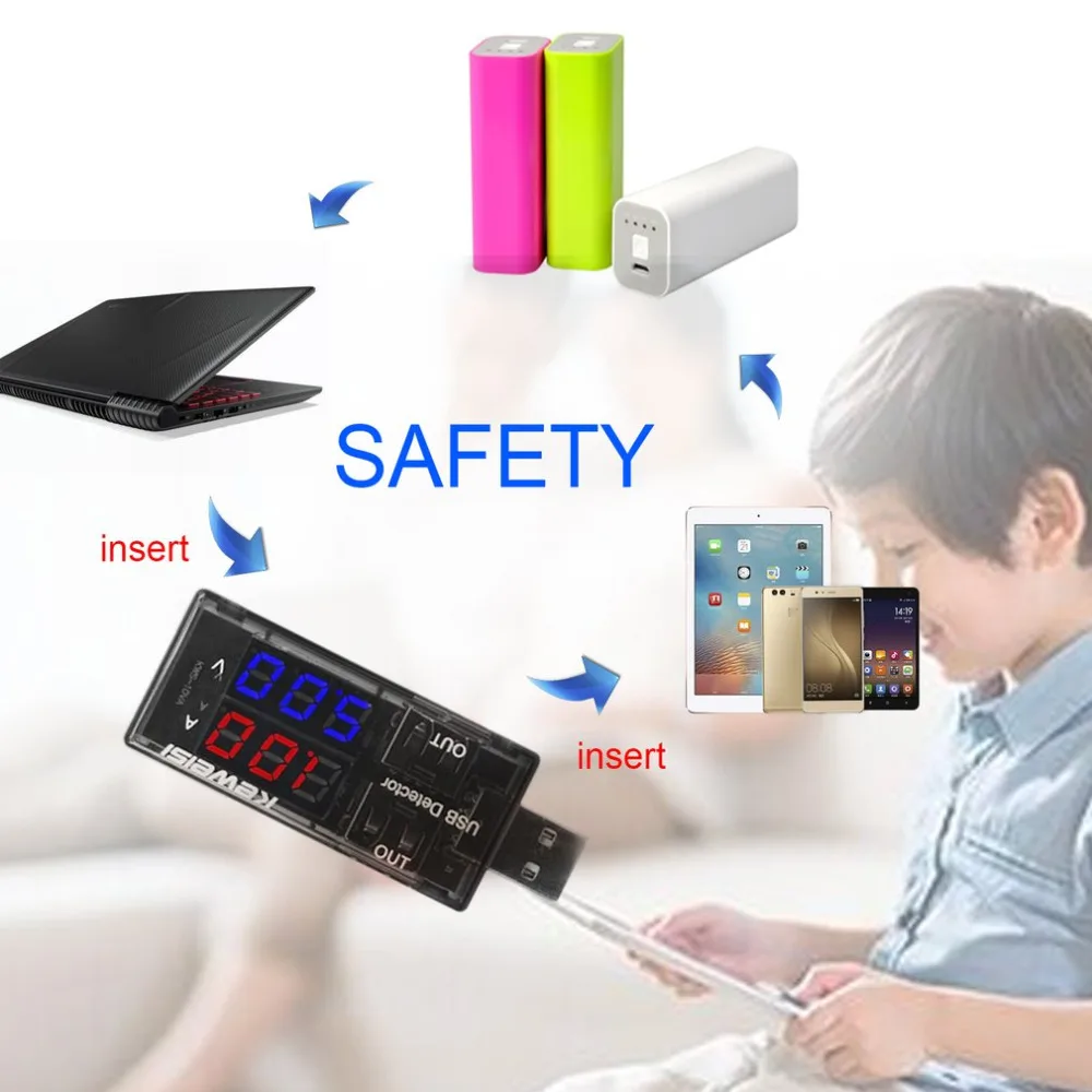 Двойной дисплей USB Тестер DC Цифровой вольтметр детектор напряжения тока