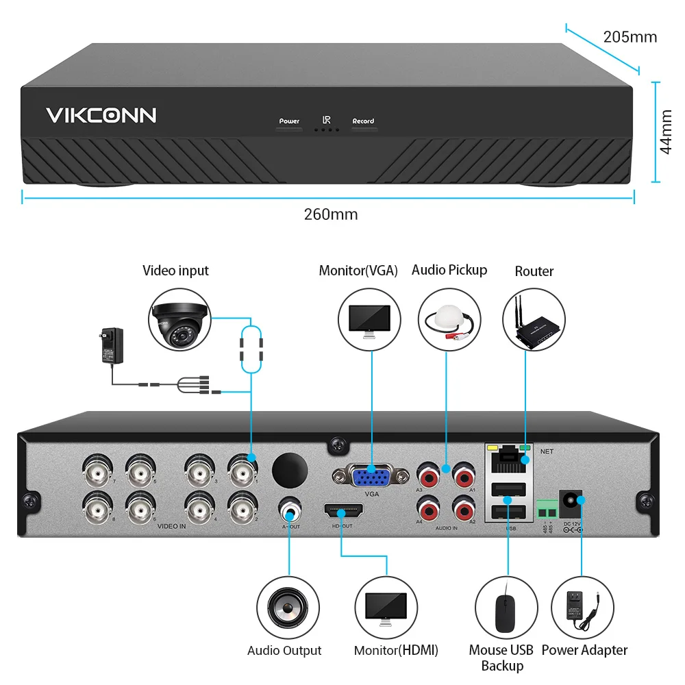 VIKCONN 8CH Sony IMX323 Dome Security Camera 1080P Full HD CCTV System 4PCS 2.0MP AHD Video Surveillance DVR Kit | Безопасность и