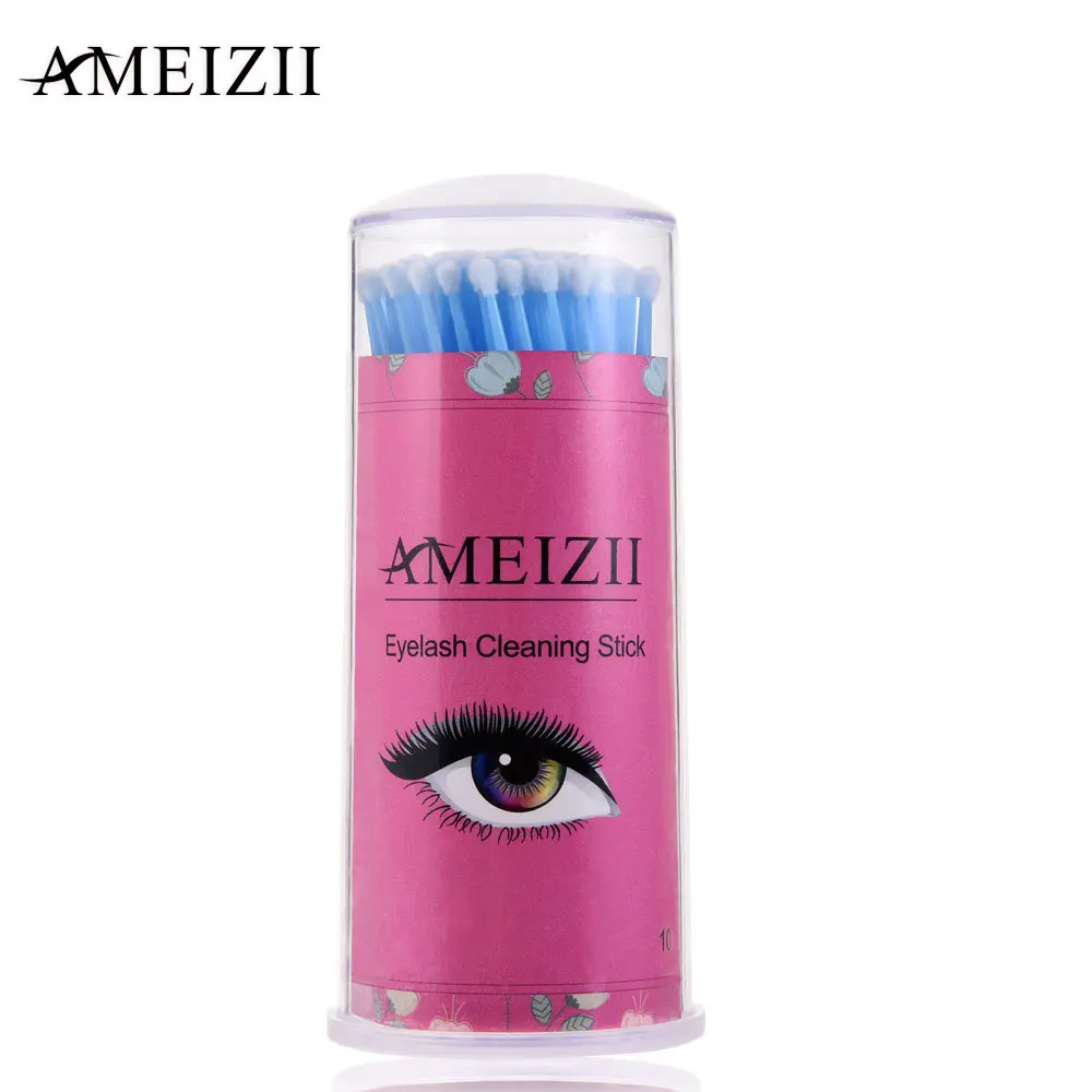 AMEIZII 100 шт./упак. прочный Micro кисти для макияжа накладные ресницы индивидуальные одноразовые Кисти аппликаторы палочки инструменты для макияжа - Handle Color: Light blue L