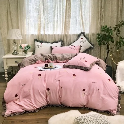 bedding set 2 600TC комплект постельного белья из толстого хлопка белого и розового цвета, простыня, пододеяльник, постельное белье linge de lit ropa de cama - Цвет: bedding set 2