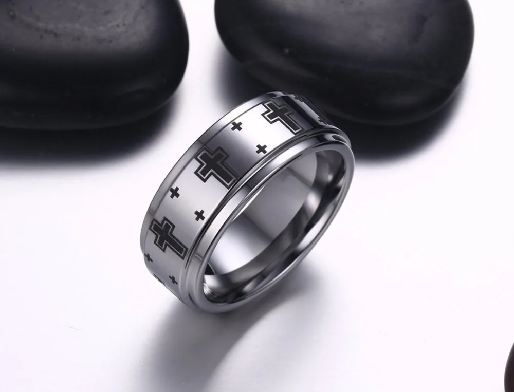 Fashion Brand Men Jewelry Jesus Cross Tungsten Ring 8mm Wedding Band Silver Color US Size 7 To 12 | Украшения и аксессуары