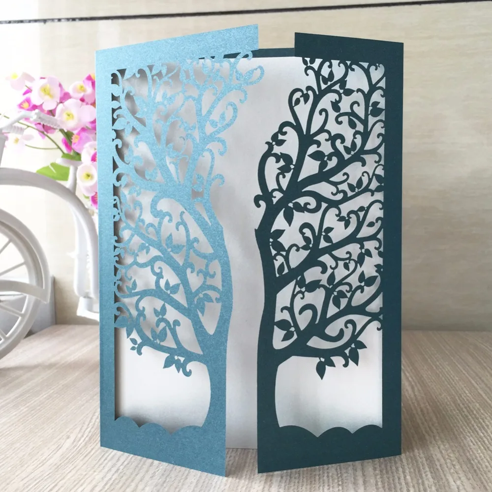 

50pcs/lot hot sale chic tree design wedding party decoration paper craft laser cut wedding invitation card greeting card QJ-26