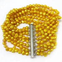 7 5 inches 8 rows 6 7mm yellow natural freshwater nugget baroque pearl bracelet