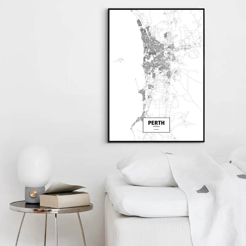 Перт Австралия черный белый цвет на заказ карта городов мира плакат холст печати