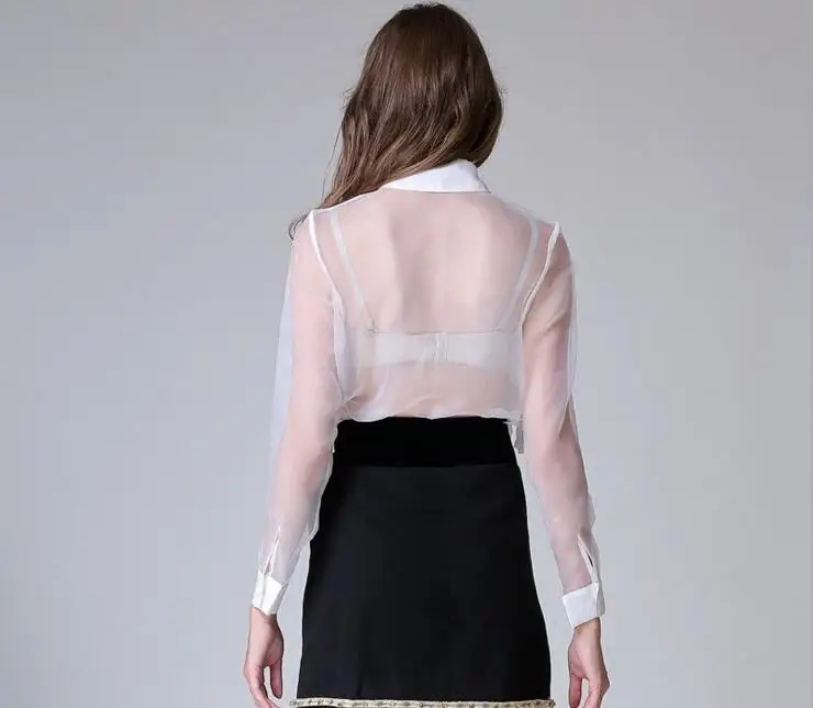 Новинка Европейская Женская блузка с отложным воротником прозрачный кардиган из