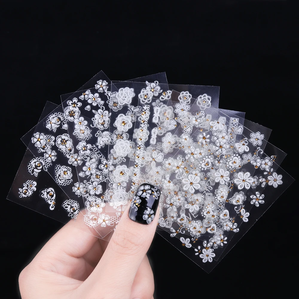 30 листов наклейки на стикеры 3d ногти nail art с белым цветочным узором клейкие