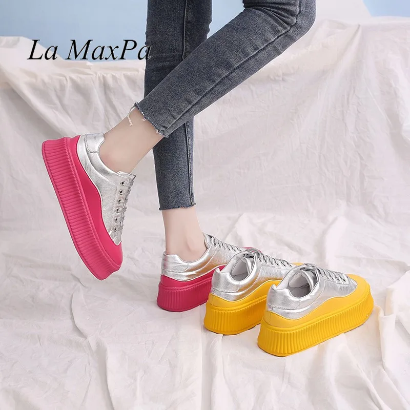 

women flats sneakers shoes 2019 spring moccasin Fashion creepers shoes lady loafers Ladies Slip On 4CM platform colorful Shoes