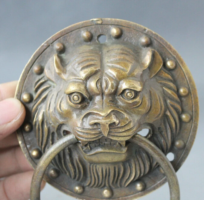 SCY старая китайская Бронзовый народный фэн шуй Хуэй Фэн голова льва маска двери