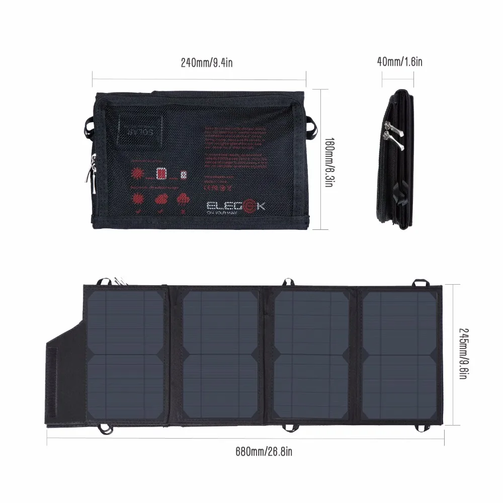 

ELEGEEK 22W 5V Portable Solar Panel Charger Dual USB Foldable Solar Panel with Adjustable Stand and Storage Bag for Smart Phone