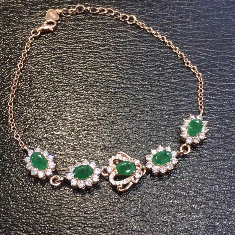 Настоящий Qi Xuan_Fashion Jewelry_Colombia зеленый камень модный браслет _s925 твердый Серебряный