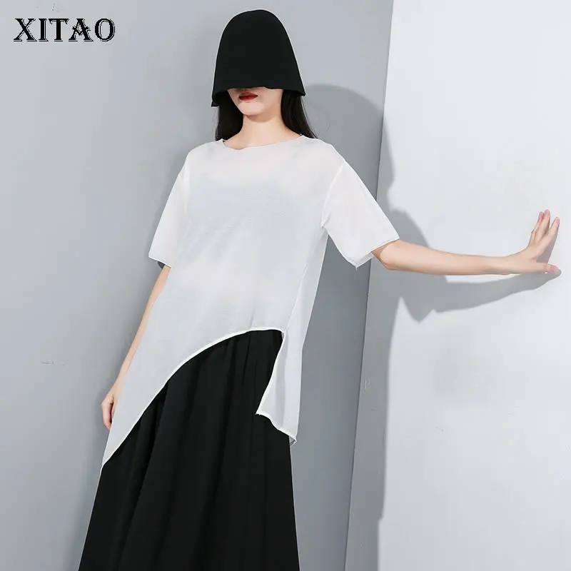 XITAO простая необычная черная белая футболка, подходящая ко всему, плюс размер, свободная футболка, женская одежда, летняя новая мода WLD2173