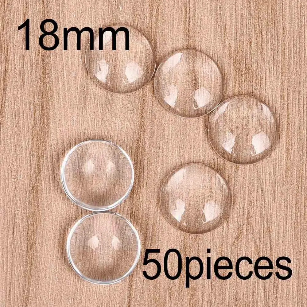 Round 18mm 50pcs Круглые прозрачные кабошоны овальные квадратные сердца с плоской задней частью прозрачное стекло для ювелирных изделий ручной работы - Цвет: Round 18mm 50pcs