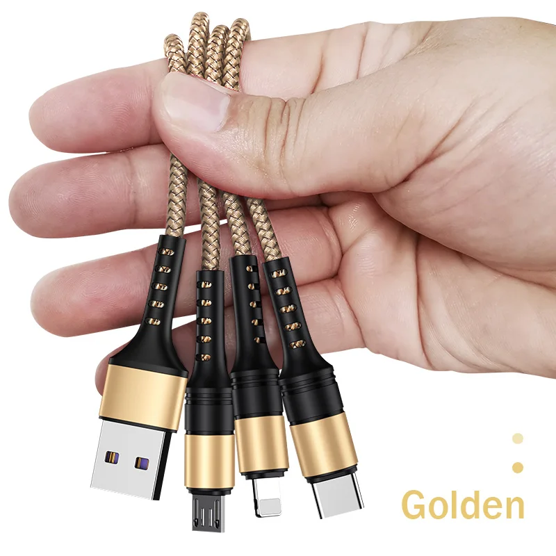 Gold YKZ 3 в 1 Micro USB C кабель для samsung S10 Apple Xiaomi мульти Быстрый зарядный кабель для Android type C кабель для передачи данных мобильного телефона - Цвет: Gold