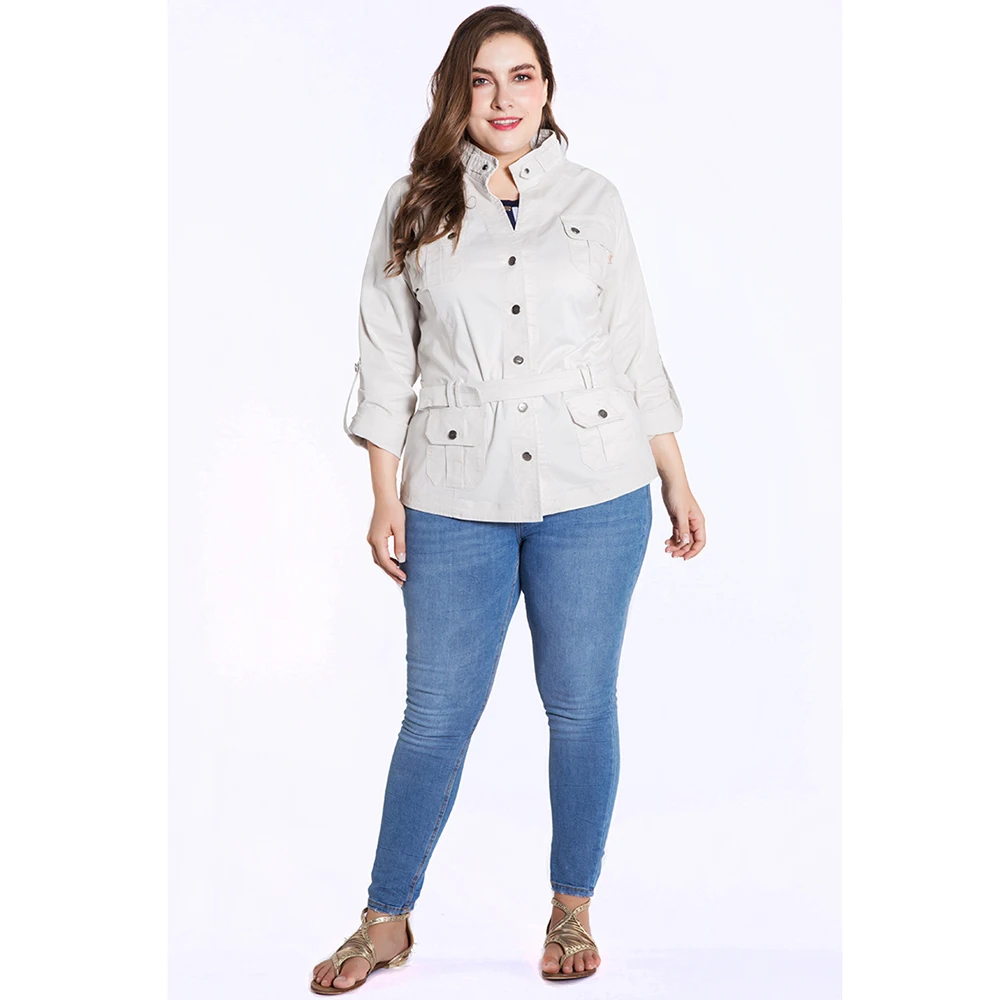 

Large Sizes Casual White Trench Coat Women Nice Autumn Belt Button Pocket Slim Ladies Windbreaker Plus Size Outwear Trench Coats