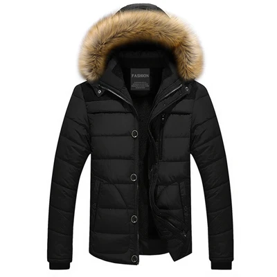 Black UNIVOS KUNI мужская хлопковая куртка с меховым теплым капюшоном Soild цвета свободные зимние повседневные брендовые дикие Модные большие размеры 6XL J607 - Цвет: Black