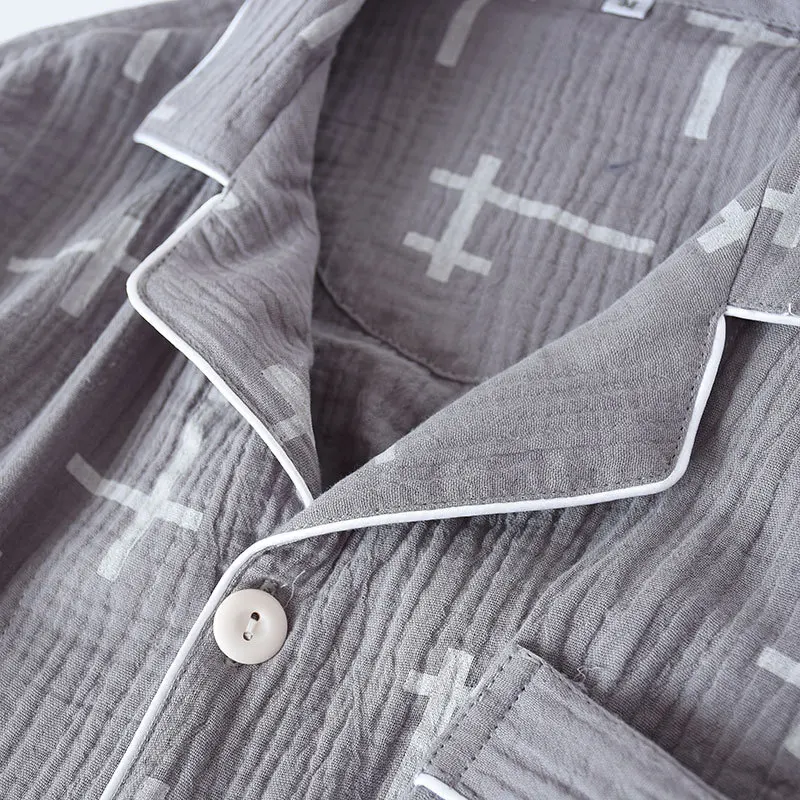 Мужская пижама из 100% хлопка с коротким рукавом летняя со складками свободная для