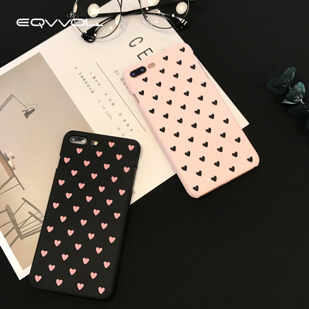 Eqvvol Cute Cartoon Phone Case For iPhone X 8 7 Plus Candy Color LOVE Heart Scrub PC Hard Back Cover iphone 6 6s Shell |