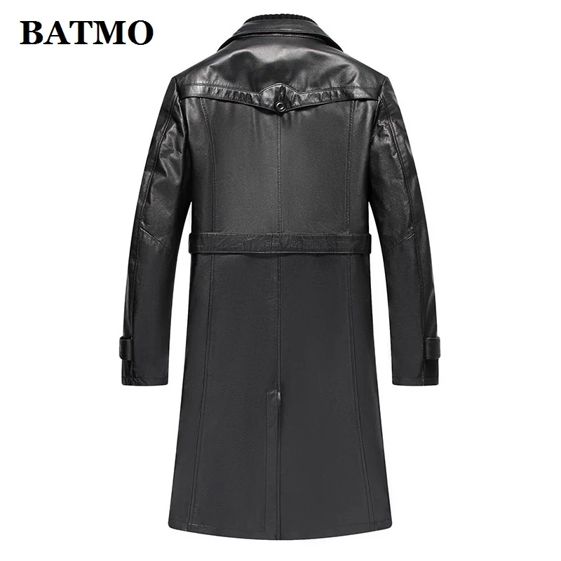 BATMO 2019 new arrival spring 100% natural cow leather Double Breasted X-long trench coat men men's real jackets AL15 | Мужская