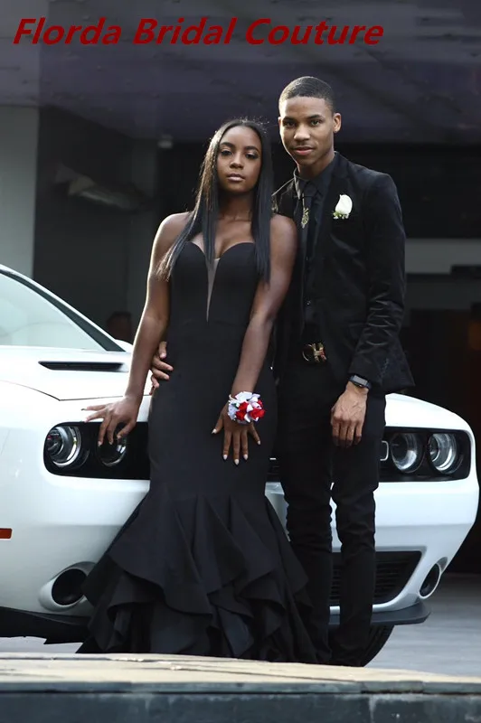 2017 sexy evening dress black girl prom русалка милая рюшами атласная длинные вечерние платья пром