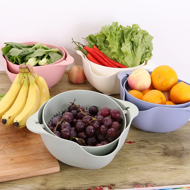 

High Quality Double Kitchen Fashion Basket Drain Basin Kitchen Washers Slicer Pasta Vegetables Fruit Kitchen Accessories Gift