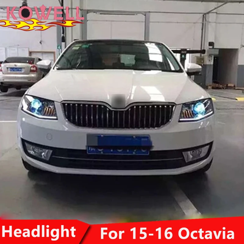 KOWELL автомобильный Стайлинг Головной фонарь для Skoda Octavia фары светодиодный фонарь ангельские глазки DRL Биксеноновые линзы HID автомобильные аксессуары