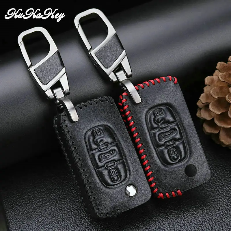 KUKAKEY кожаный чехол для автомобильного ключа Peugeot 107 206 207 208 306 307 308 407 408 RCZ Citroen C2 C3 C4 C5