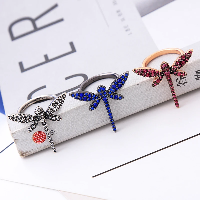 KISS ME 3 Colors Rhinestone Dragonfly Rings for Women Chic Fashion Zinc Alloy Engagement Ring Female Brand Jewelry images - 6