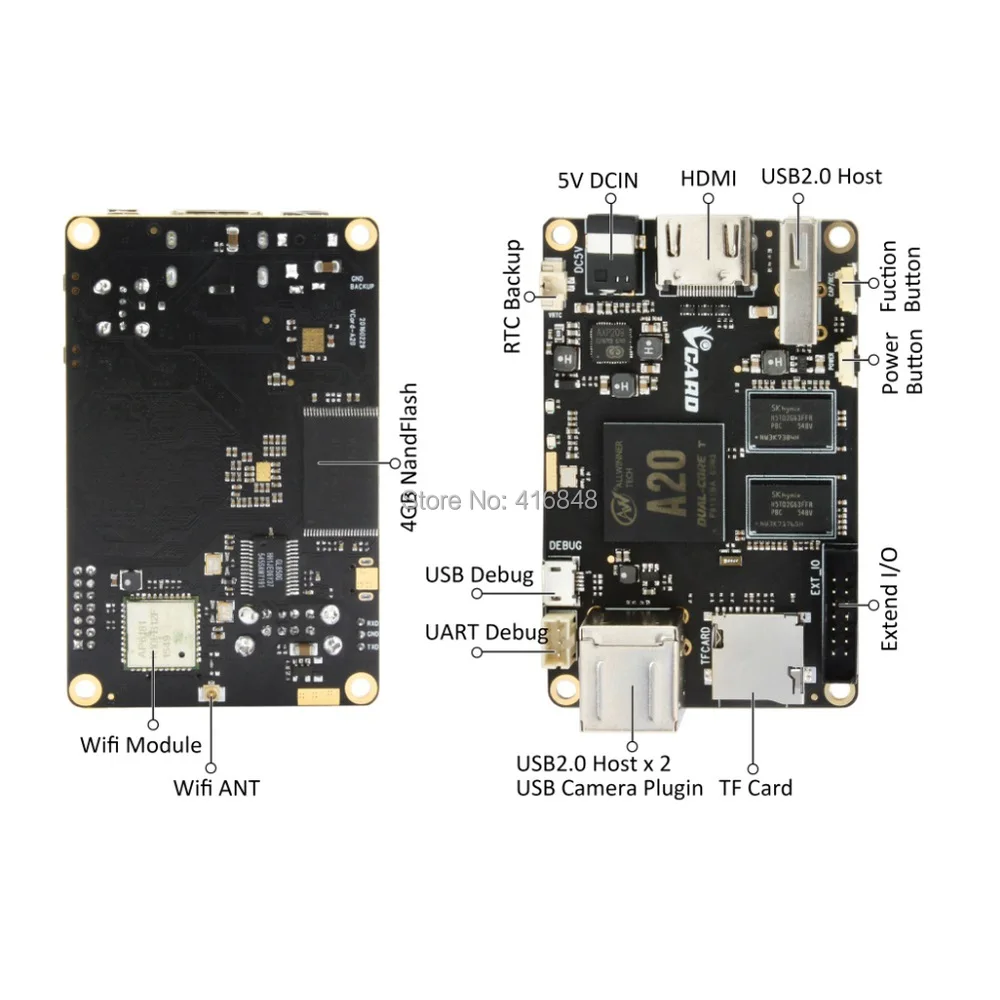 ALLWINNER A20 ЦП ARM Dual Core WiFi мини-ПК с картой Micro SD слот для карт памяти и мультимедийный