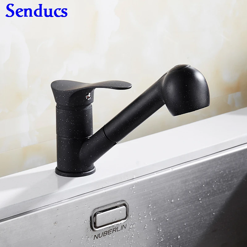 black-spot Senducs Золотой выдвижной кран для ванной комнаты Qualtiy латунный Смеситель для ванной комнаты Однорычажный Выдвижной кран для раковины золотой кран для раковины - Цвет: black-spot