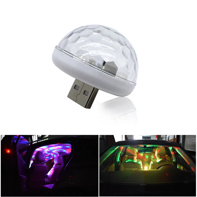 Автомобильная USB диджейская лампа цветные RGB атмосферные огни Волшебный шар